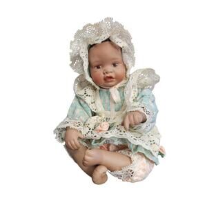 Ashton Drake Galleries Danielle Porcelain Baby Doll Lace Bonnet Floral Dress